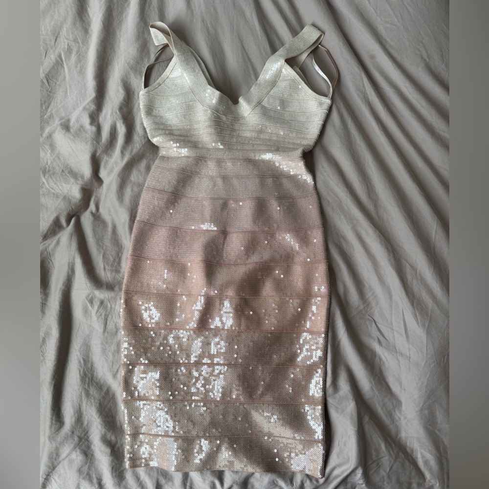 Herve Leger Nude Ombré Sequin Dress